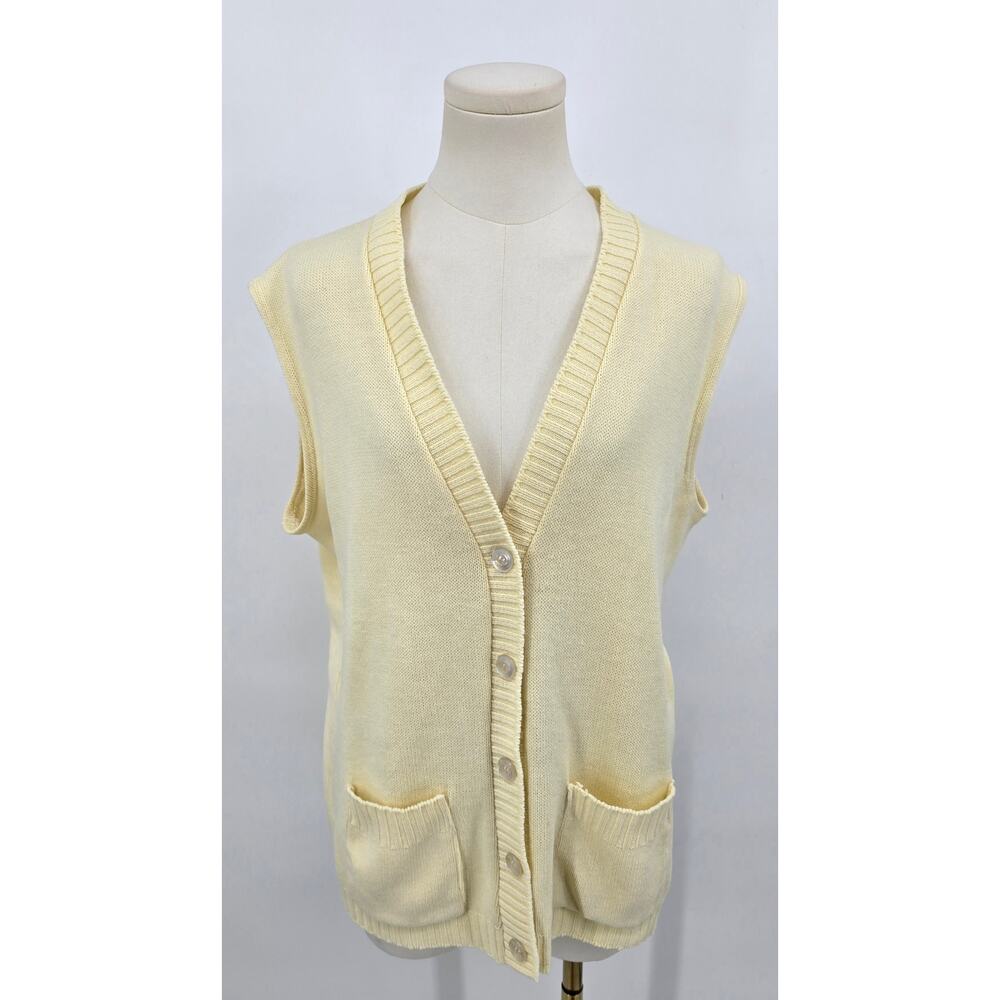 Vintage Classic Preppy Academia Coastal Prep Butter Cream Button-Up Sweater Vest